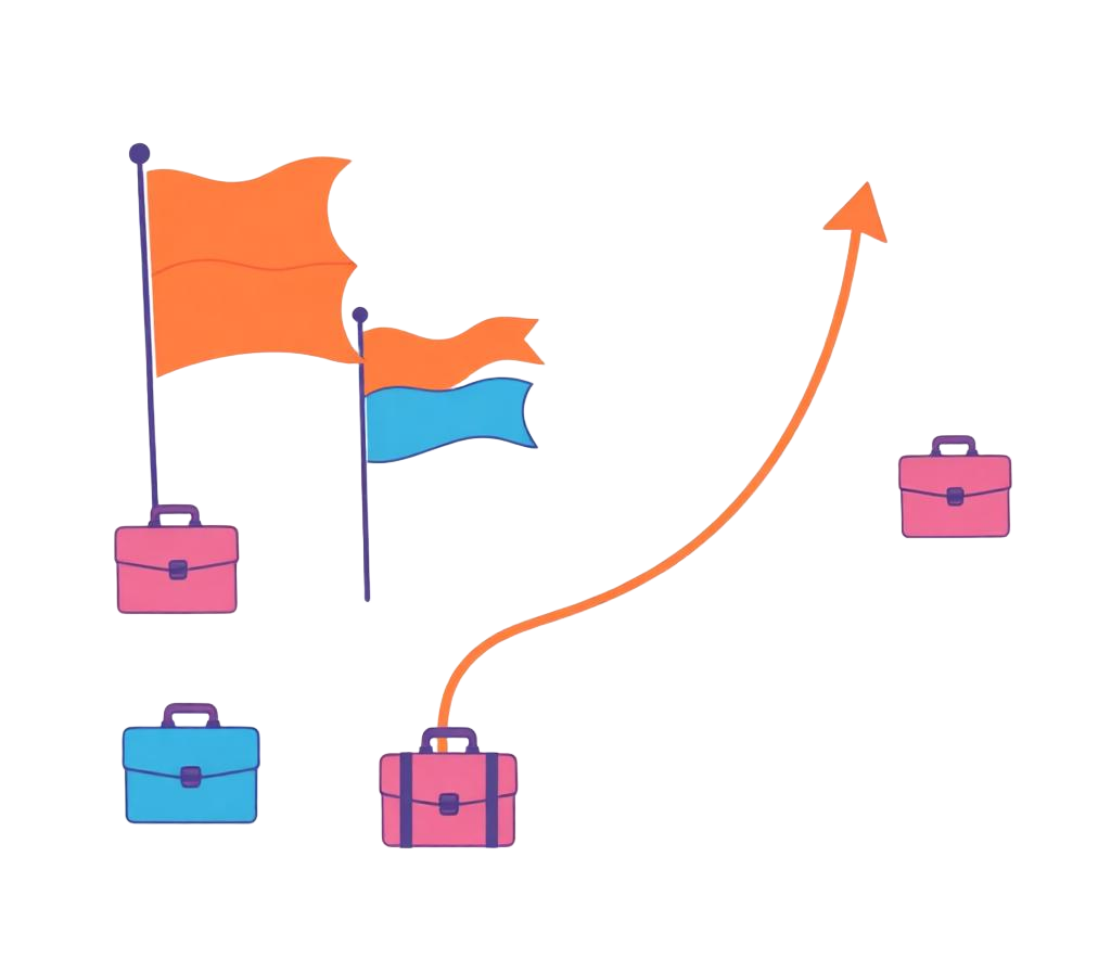 Career journey flags and briefcases